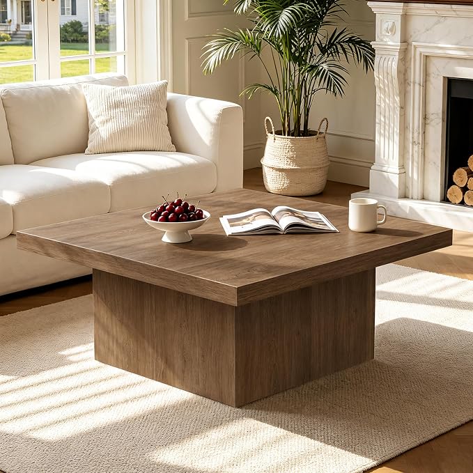 Square Coffee Table,Wooden Living Room Table,Center Table with a Large Tabletop,35.4" x 35.4",for Small Spaces, Apartments, Living Rooms, Vintage Brown