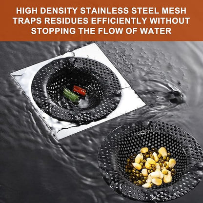 2 Pcs Black Stainless Steel Mesh Sink Drain Strainer, 4.45" Top/2.95" Kitchen