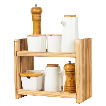 Cloud Fragrant 2-Tier Wooden Spice Rack, Countertop Organizer for Kitchen & Bathroom, Multi-Purpose Storage Shelf for Cosmetics, Spices, Toiletries