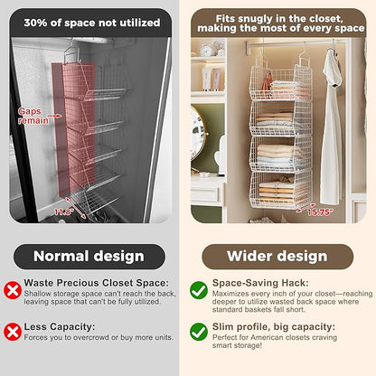 4" Extra Deeper Foldable Hanging Closet Organizer, Small Wire Cabinet Shelves