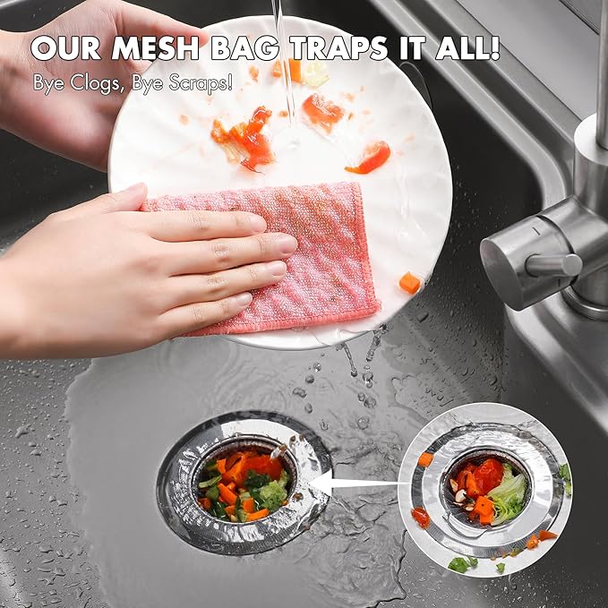 200 Pack Kitchen Sink Strainer Mesh Bag, Anti-Clogging Disposable Sink Drain