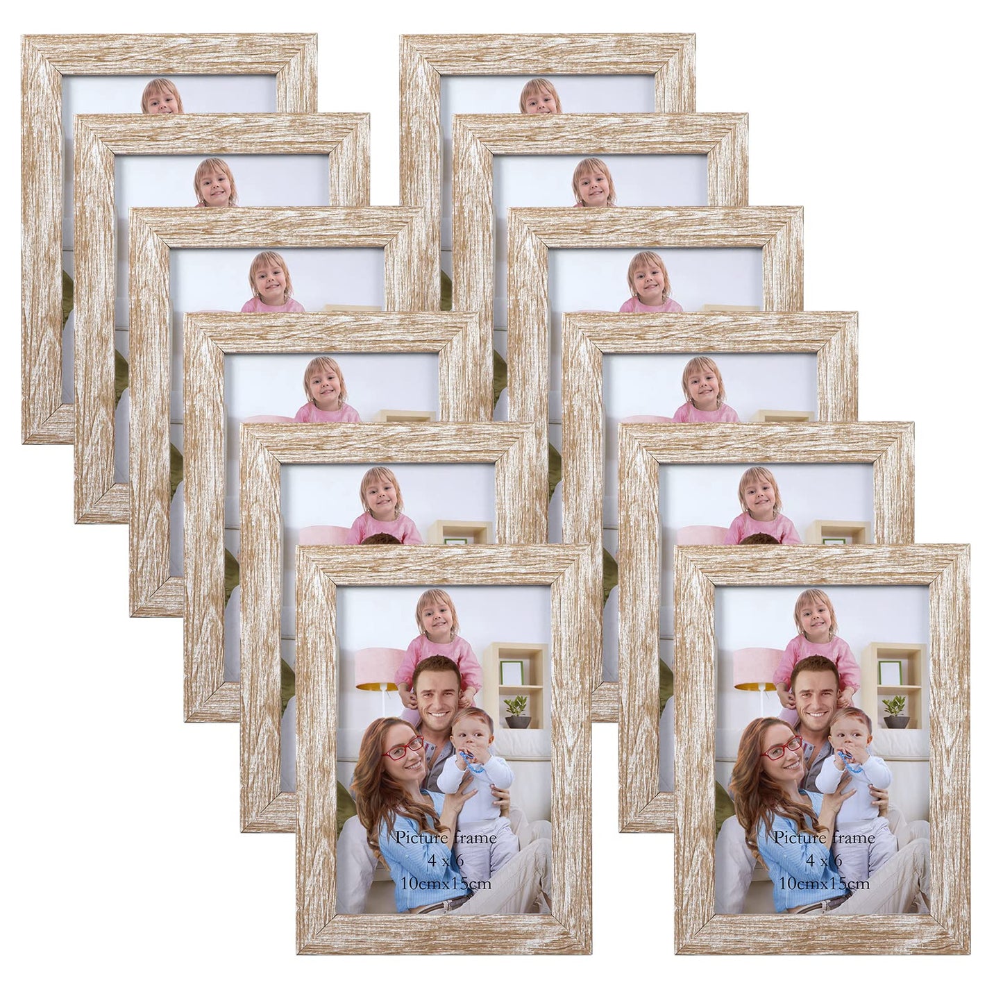 Giftgarden 4x6 Picture Frame Distressed Beige White Set of 12, Multi Rustic Wood Grain 4 by 6 Photo Frames Bulk for Wall or Tabletop Display