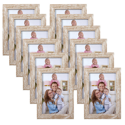 Giftgarden 4x6 Picture Frame Distressed Beige White Set of 12, Multi Rustic Wood Grain 4 by 6 Photo Frames Bulk for Wall or Tabletop Display