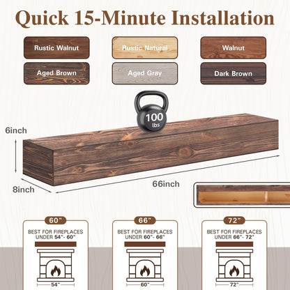 Eshoma Fireplace Mantel Shelf 66 Inches - Handcrafted Wood Mantles for Over Fireplace - Wall Mounted Fireplace Mantel Shelf for Living Room Decor - 66 Inch - Aged Brown