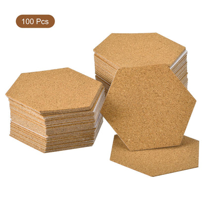uxcell 100Pcs 4" x 4" Hexagon Cork Coasters Cork Squares Cork Board Tiles with Full Sticky Back for Pictures Photos Drawing Painting Brown