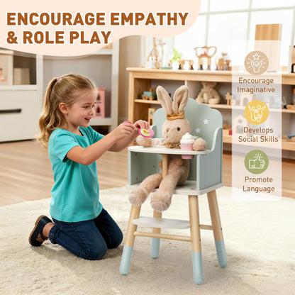 Pithfor Wooden Baby Doll High Chair, Baby Doll Furniture, Fits Up to 18 inch Dolls, 18 inch Doll Accessories - Green