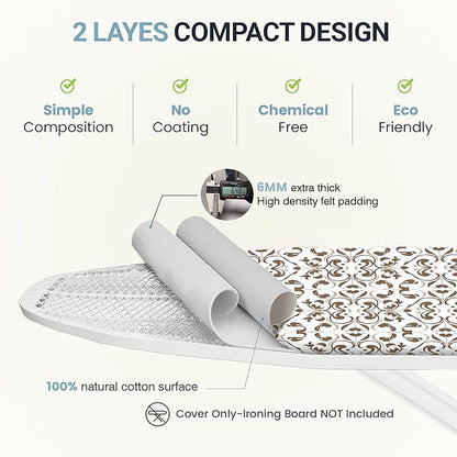 Ironing Board Cover and Pad 15"x54" Extra Thick Natural Cotton, Scorch and