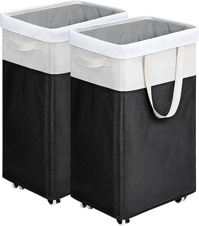 Goodpick Hamper with Wheels 75L 2-Pack, Tall Laundry Basket with Removable Wash