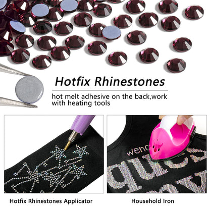 Beadsland Hotfix Rhinestones, 2880pcs Flatback Crystal Rhinestones for Crafts Clothes DIY Decorations, Amethyst, SS6, 1.9-2.1mm