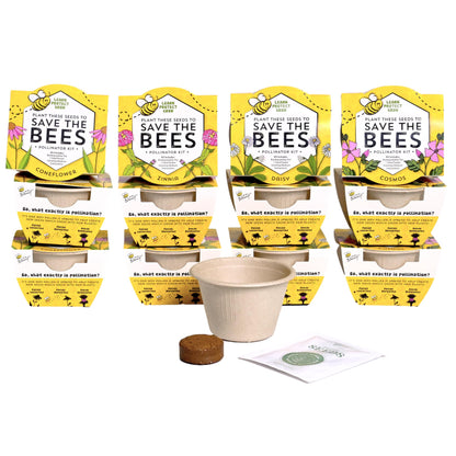 BUZZY Seeds Save The Bees Grow Kit, 12 Biodegradable Mini Flower Pots with Wildflower Seed Packets, Indoor Outdoor Planting Starter Set, DIY Gardening Gift, Sustainable Party Favors Adults