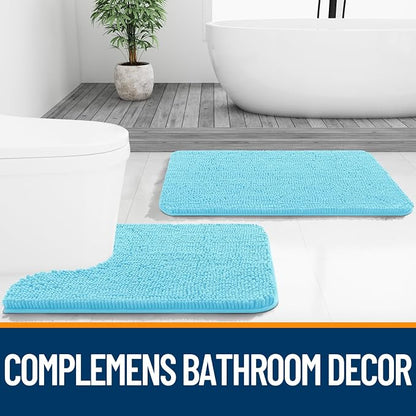 OLANLY Bathroom Runner Rugs 47x24, Soft Absorbent Chenille Bath Rugs, Rubber Backing Quick Dry, Machine Washable Long Bath Mats for Bathroom Floor, Tub and Shower, Home Decor Accessories, Sky Blue