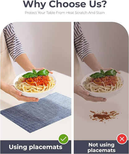 Leetaltree Gradient Blue Woven Placemats Set of 12 - Heat Resistant Non-Slip Place mats for Dining Table, Washable Durable PVC Vinyl Woven Table Mats(Gradient Blue, 12)