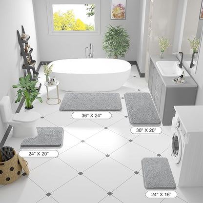 OLANLY Bathroom Runner Rugs 70x24, Soft Absorbent Chenille Bath Rugs, Rubber Backing Quick Dry, Machine Washable Long Bath Mats for Bathroom Floor, Tub and Shower, Home Decor Accessories, Light Grey