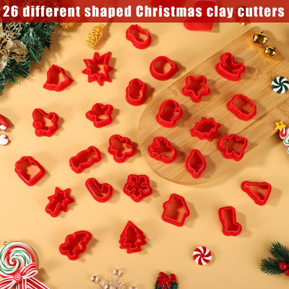 26pcs Christmas Polymer Clay Cutters for Ornaments, Resin Polymer Clay Molds Mini Xmas Holiday Embedded Clay Cutters 26 Design Polymer Clay Tools for Earrings Jewelry Making DIY Craft (Red)