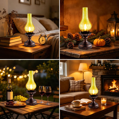 LEDIKON Vintage Table Lamp,Touch Control & 3-Way Dimmable Rustic Retro Farmhouse Bedside Lamp with Amber Glass Shade and LED Bulb for Bedroom, Living Room, Cabin, Office