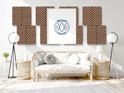 WoveN SounD Artisan Acoustic Wall Panels, 16 Pack 12x12 Inch, PVC Wood Grain Carved Sound Proof Wall Decor, Self-Adhesive for Home, Studio, Office & Focus Zones, Twill Pattern, Teak