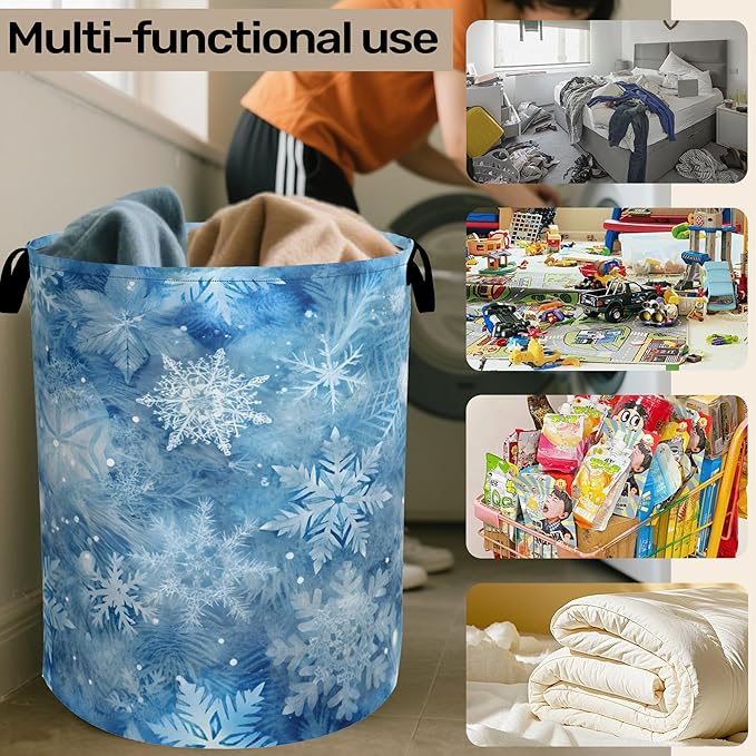 Winter Laundry Basket, Snowflakes Laundry Hamper, Heavy Duty 60L Dirty Clothes