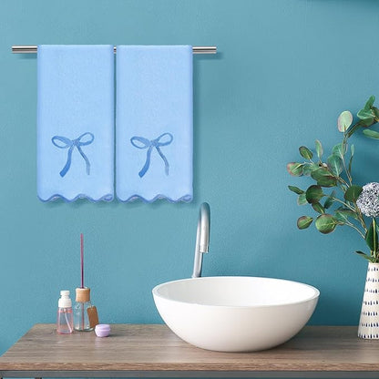 2 Pcs Blue Scalloped Hand Towels