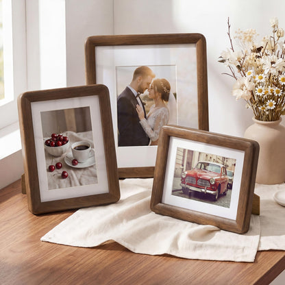 12x16 Picture Frame, USA-Sourced Walnut Wood Photo Frame with HD Tempered Glass, Handcrafted Rustic Farmhouse Wooden Frame for Wall & Tabletop Display, Matted to 8.5x11