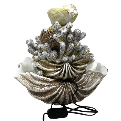 10.5" H Coral Reef Shell Fountain Indoor Fountain with LED Lights and Adjustable Motor Pump (Power Cord Attached) (Resin)