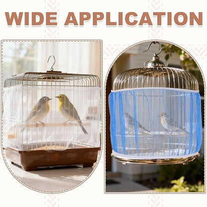 Bird Cage Seed Catcher, Bird Cage Net Cover Seeds Guard, Universal Birdcage Accessories, Green, Circumference 59.1"-86.6", Height 15.7" for Parrot Cockatiel Enclosures