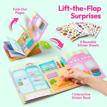 JOVA Klever Kits Reusable Sticker Book for Kids, My Dream Home 4 Play Scenes with 200+ Washable Stickers Plane Activity for Toddler Aged 3 4 5 6 7 8 Girls and Boys Birthday Gift