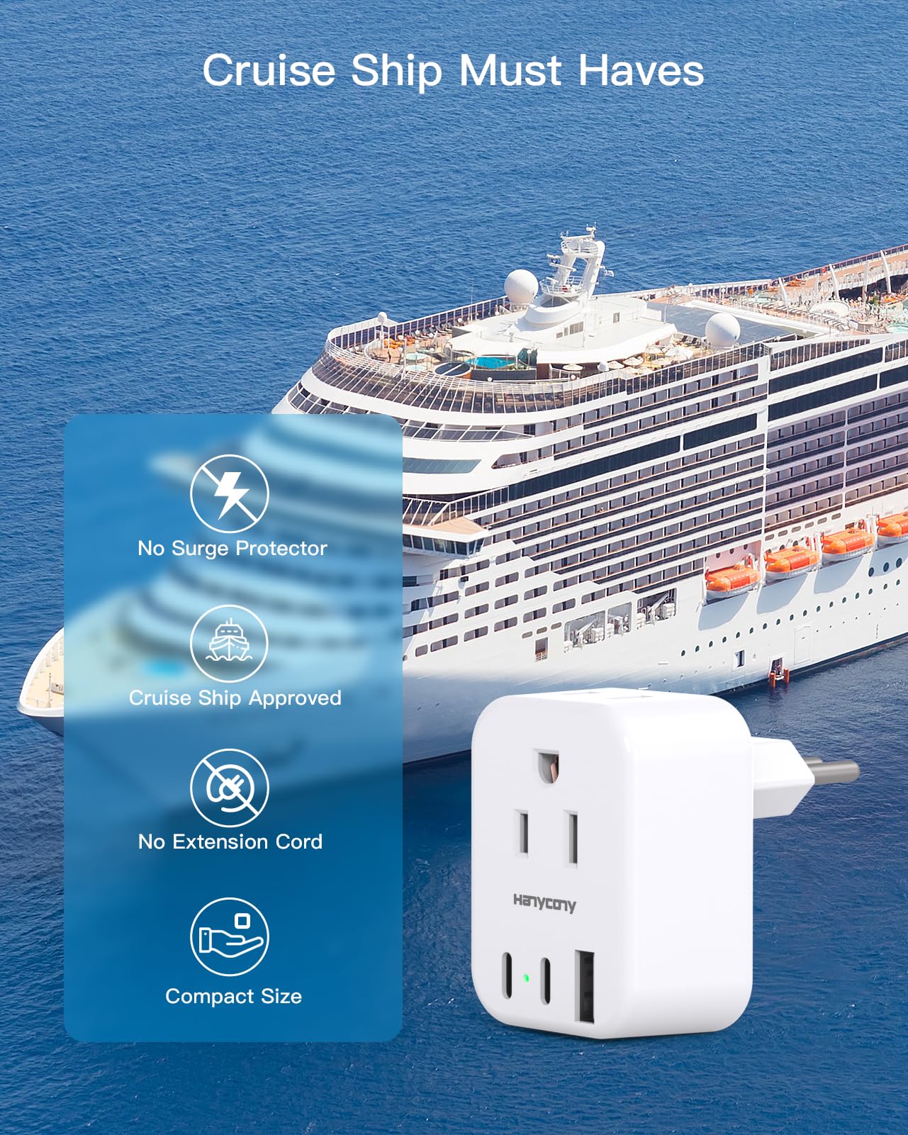 South Africa Travel Plug Adapter, HANYCONY Type M Power Adapter with 2 AC Outlets 3 USB Ports(2 USB C) for US to South Africa Botswana Namibia India Nepal Bhutan Sri Lanka
