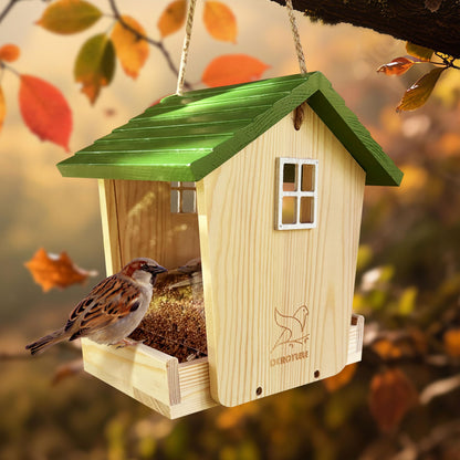 Bird Feeder Handcrafted Wood,Squirrel Proof Wild Bird Feeders for Outdoors Hanging Solid Wood Pine,Backyard Birding & Wildlife (Bird Feeder-A)