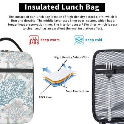 VANZEV Nautical Coastal Lunch Box for Adults Women Girls Boys Kids Starfish Seashell Coral Beach Lunch Box Insulated Cooler Reusable Lunch Bag Container Gifts for Work Office Picnic Travel School