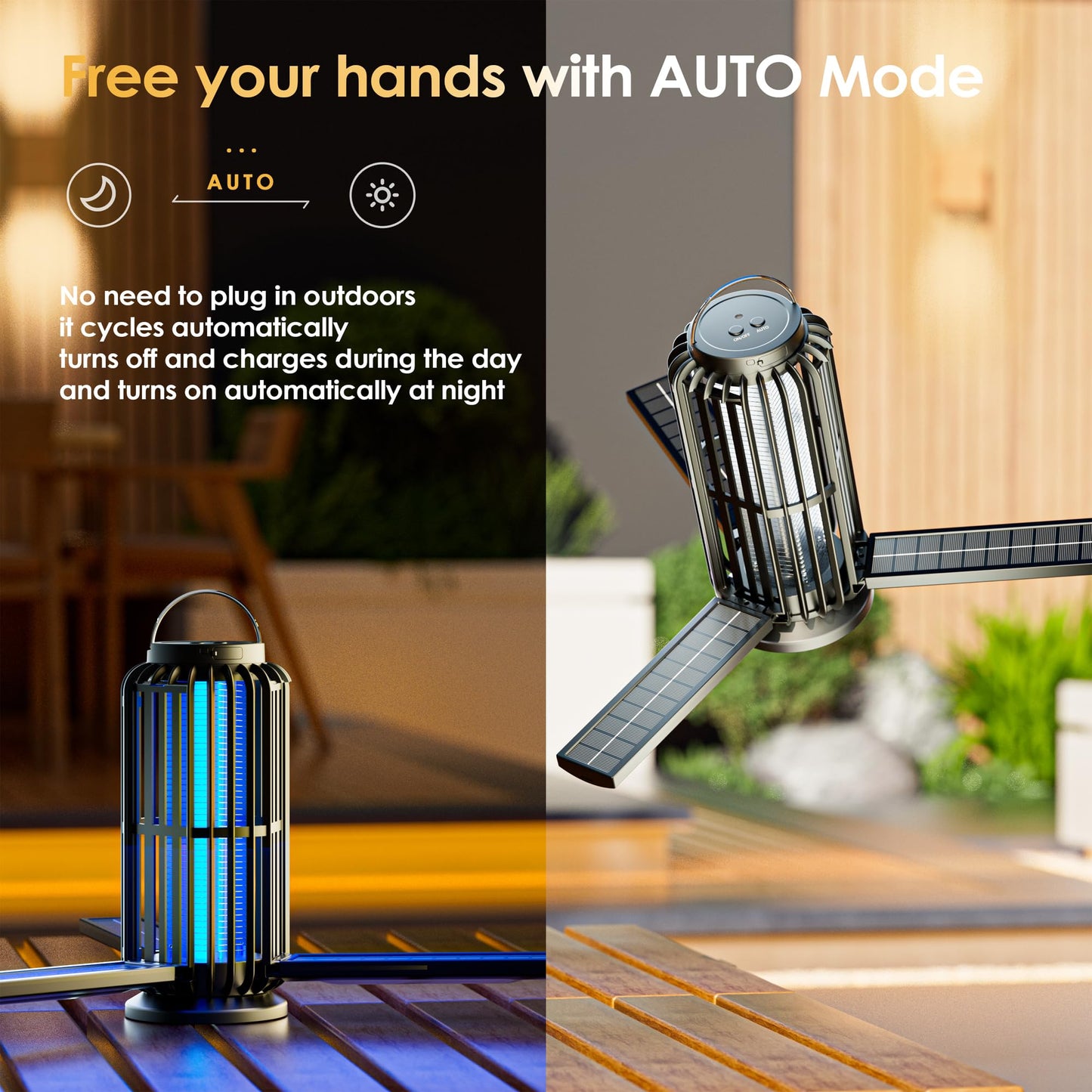 Bug Zapper 2 Pack, Solar Bug Zapper with 3 Solar Charging Panels, IP65 Waterproof Mosquito Zapper, 4200V Mosquito Zapper with LED Light, Outdoor Indoor AUTO ON/Off