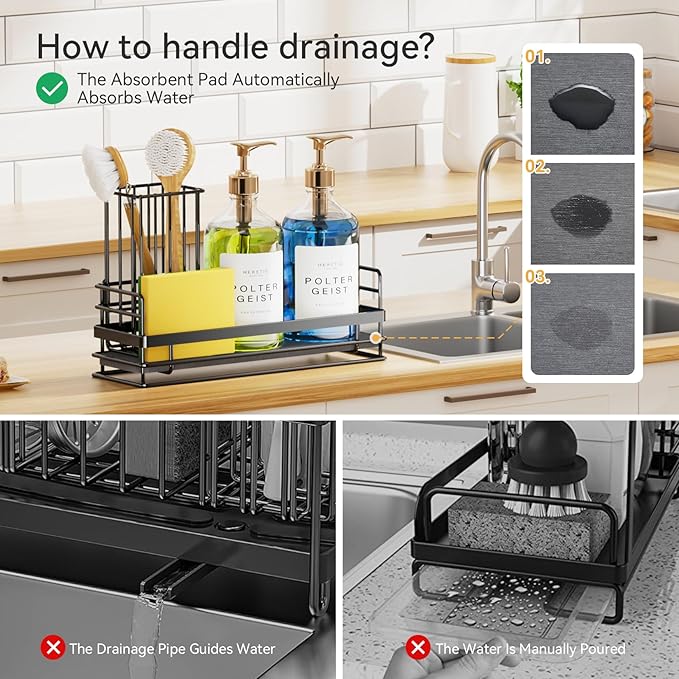 Yofidra Sink Caddy With Stone Drying Tray: Stainless Steel Soap Dispenser