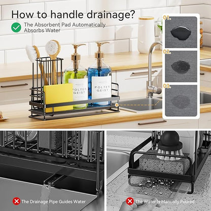 Yofidra Sink Caddy With Stone Drying Tray: Stainless Steel Soap Dispenser