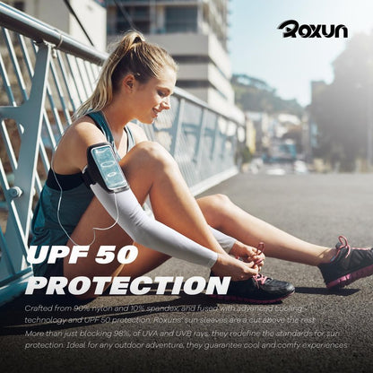 ROXUN 4 Pairs Arm Sleeves, Cooling UV Sun Protection Sports Compression for Men/Women Black+White+Green+Fluorescent