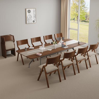 Ball & Cast Upholstered Folding Chairs Set of 2, Kitchen Dining-Chair w/Solid Wood Frame, Portable Activity Neeting Chair,No Assembly Needed, Easy Carry and Storage,Walnut+Taupe