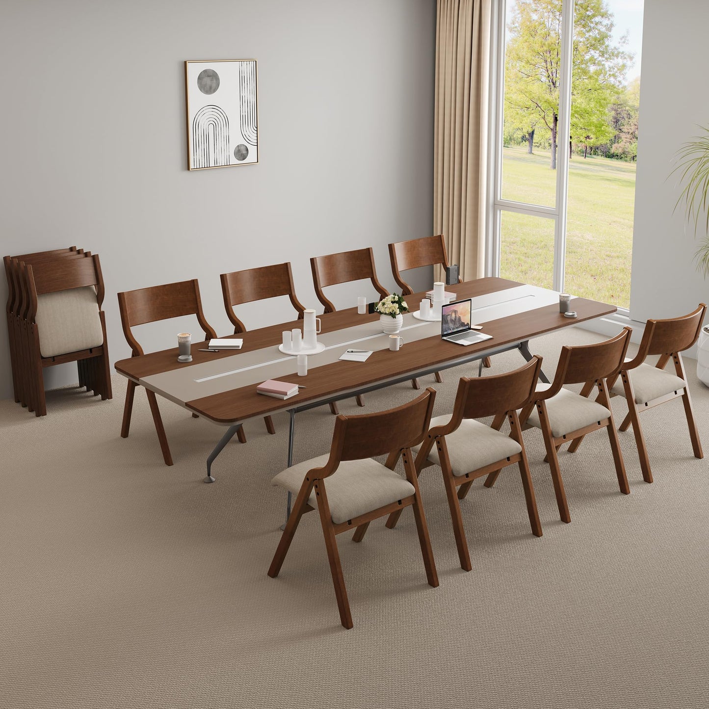 FAVSH Folding Dining Chairs Set of 2, Upholstered Kitchen Chair with Padded Seat & Wood Backrest, Modern Side-Chair with Wood Legs for Home Office Living Room,No Assembly Needed,Walnut