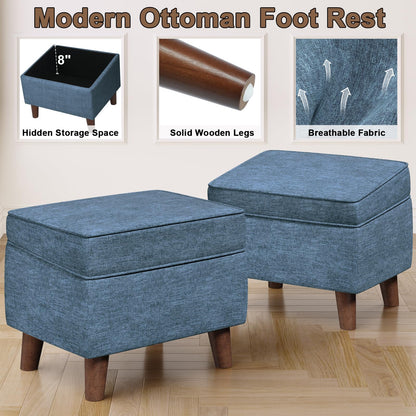 FAGAGA Foot Rest with Adjustable Cover, Storage Ottoman Dorm, Footstool and Sitting Stool, Ottoman Foot Stools for Living Room, Bedroom, Dorm, Blue