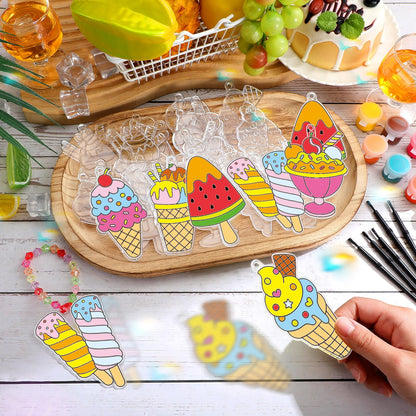 Yaomiao 30 Sets Summer Suncatchers Window Art Drawing Kits DIY Ice Cream Sun Catcher Crafts Bulk Paint Your Own Window Hanging Ornaments for Home Birthday Party Favors Decor Gifts