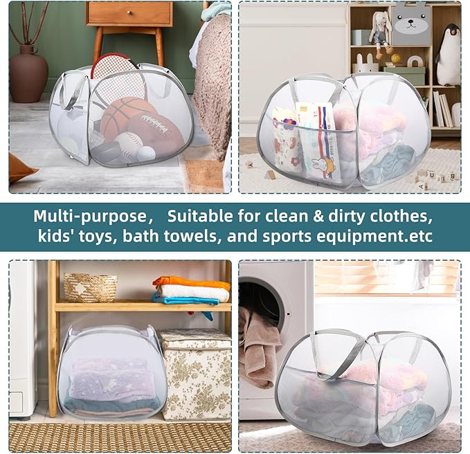 2 Pack Collapsible Laundry Baskets, 90L Large Foldable Laundry Basket, Durable
