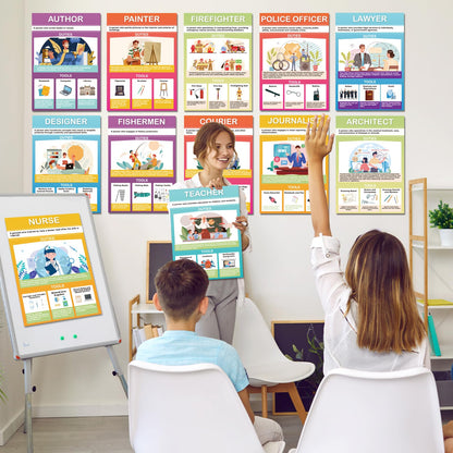 Inkspire 32pcs Career Posters for Classroom Decorations,16''x11''Educational Community Helpers Poster for Teachers High School Middle School Supplies Education Classroom Bulletin Board Wall Decor