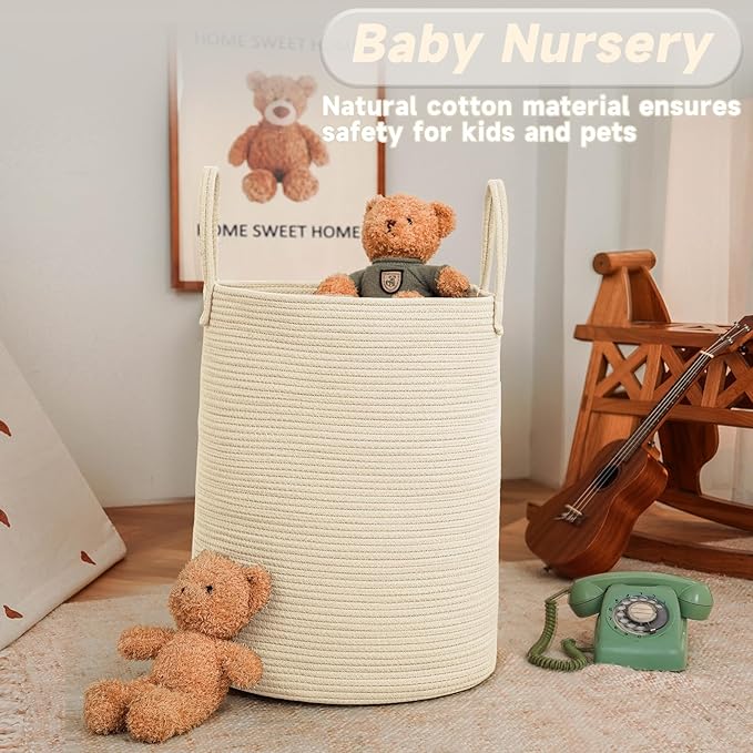 Large Woven Laundry Basket Hamper, 100L Cotton Rope Storage Bin