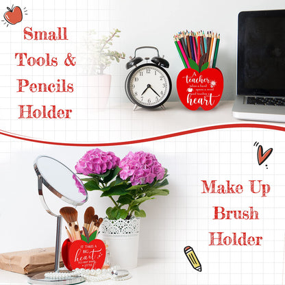Fuutreo 8 Pcs Teacher End of Year Gifts Teacher Appreciation Gifts Pencil Holder Apple Wooden Pencil Holder Thank You Pencils Organizer for Classroom School Desktop