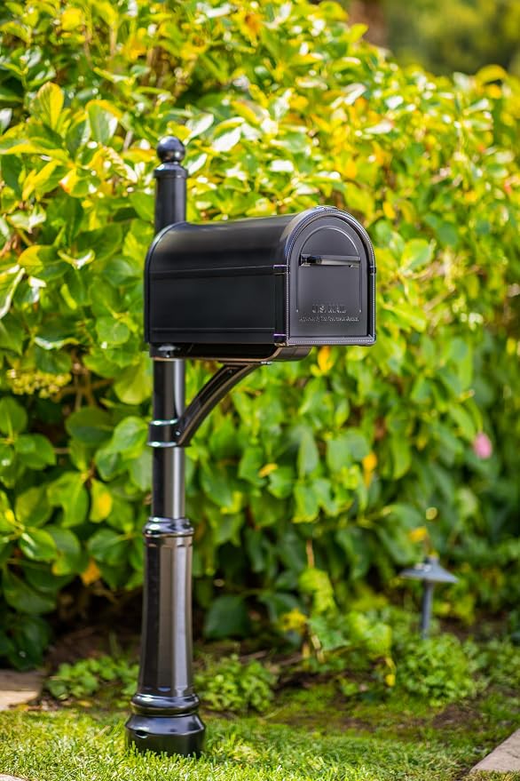 Architectural Mailboxes Hillsborough Post Mount Mailbox, Black, Large | Galvanized steel build for outside with rust-resistant powder-coat finish and a magnetic door closure. USPS approved.
