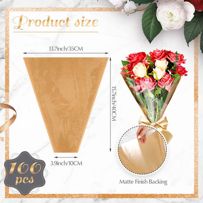 Sabary 100 Pcs Flower Bouquet Wrapping Paper Flower Rose Sleeves Bulk Floral Bags for Valentine Bridal Shower Wedding Anniversary Birthday Mother's Day(15.8" x 13.8")