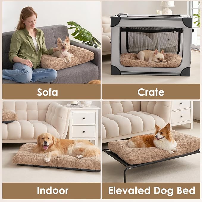 EHEYCIGA Washable Small Dog Bed for Crate 23x18 Inch, Kennel Pad for Puppy Up to 25 lbs, Plush and Comfy Pet Sleeping Mat, Camel