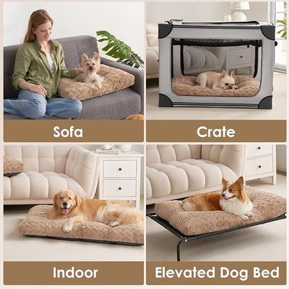 EHEYCIGA XXL Washable Dog Bed for Crate 47x29 Inch, Kennel Pad for Extra Large Dogs Up to 100 lbs, Plush and Comfy Pet Sleeping Mat, Camel