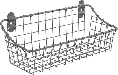 Spectrum Small Wire Wall Basket Industrial Gray Rustic Wall Bin, Vintage Wire