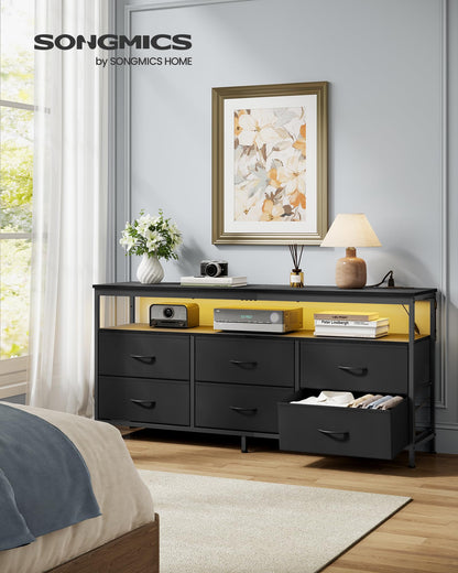 SONGMICS BELLAH Collection - Dresser for Bedroom, Chest of Drawers, TV Stand for TVs Up to 65 Inches, Living Room, Closet, 6 Drawers and 1 Shelf, Modern, Ink Black ULGS834BH02S
