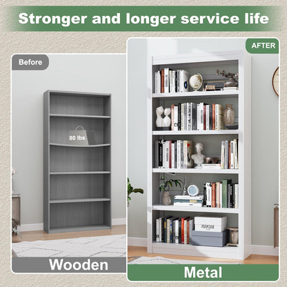 OSEILLC 69" H 5-Shelf Heavy Duty Metal Bookcase, Adjustable Bookshelf with Large Capacity, Sturdy Bookshelf for Home Office, Living Room, Garage