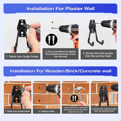 24 Packs Garage Storage Hooks, Heavy Duty Garage Hooks with Nylon Straps, Wall Mount Tool Organizer Hooks for Ladders, Bikes, Tools, Hoses, Suitable for Concrete, Brick, Wooden, Plaster Walls