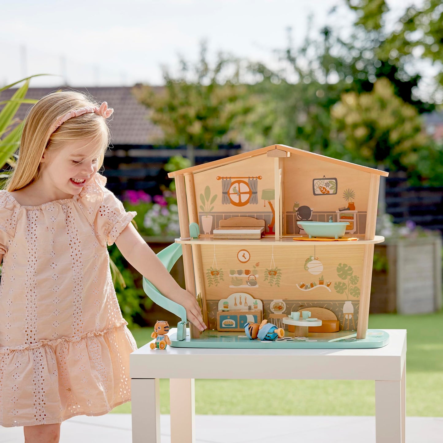 Hape Tigers Jungle House,Green Planet Explorers | Educational Toy Doll House with Furniture, for Children Ages 3+ Years